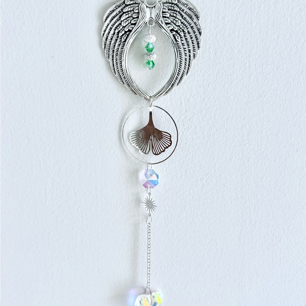 Suncatcher with angel wings and birthstone crystals